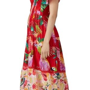 FARM Rio Red and Pink macaw mix Maxi Dress